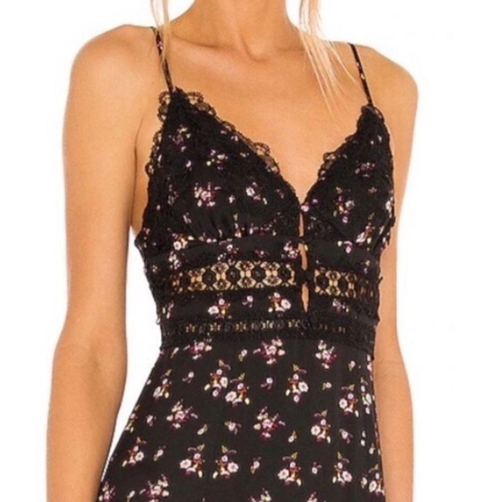 Intimately Free People Out & About Maxi Slip Dress Sz L Black Floral Lace Boho